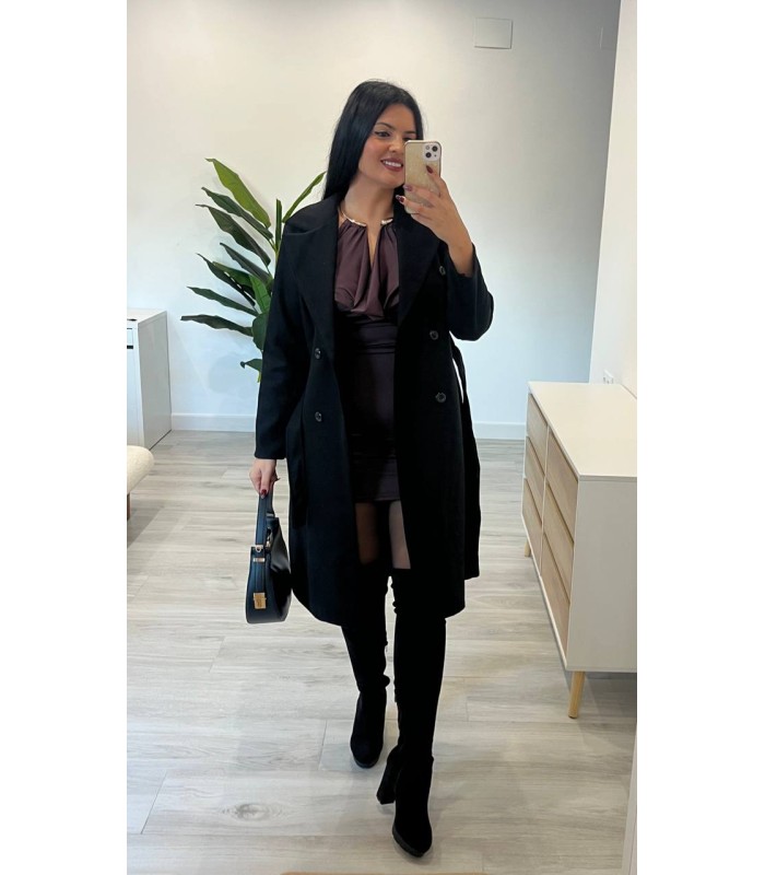 Abrigo largo paño negro