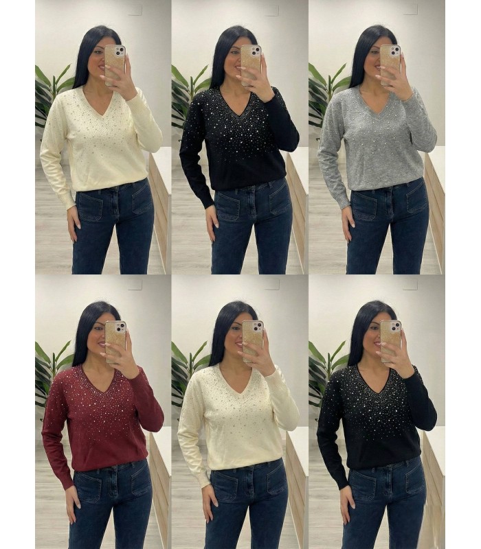 Jersey perlitas cuello pico