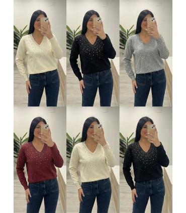 Jersey perlitas cuello pico