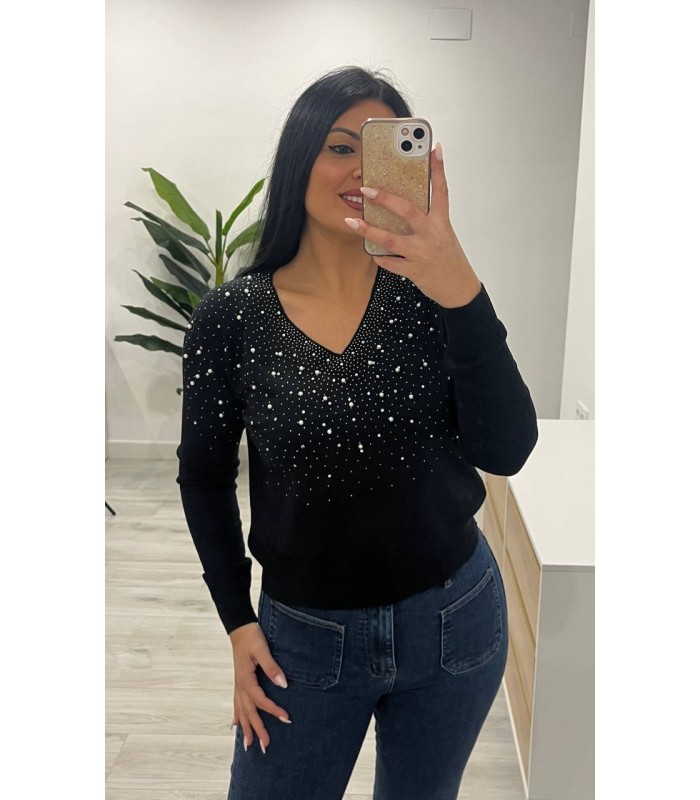 Jersey perlitas cuello pico