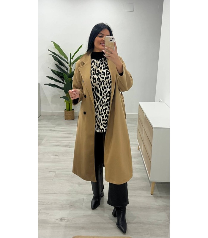 Abrigo largo paño camel