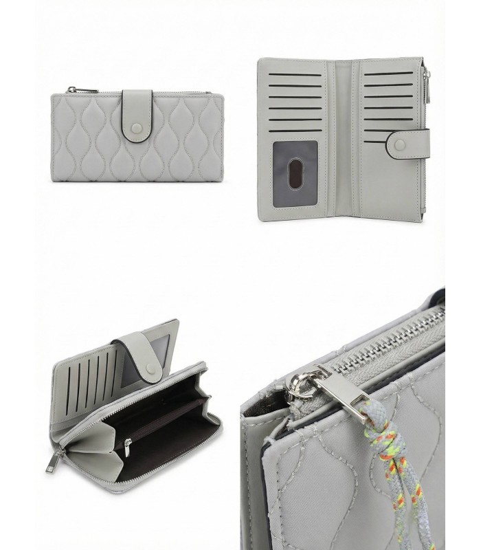 Cartera acolchada gris de varios compartimentos