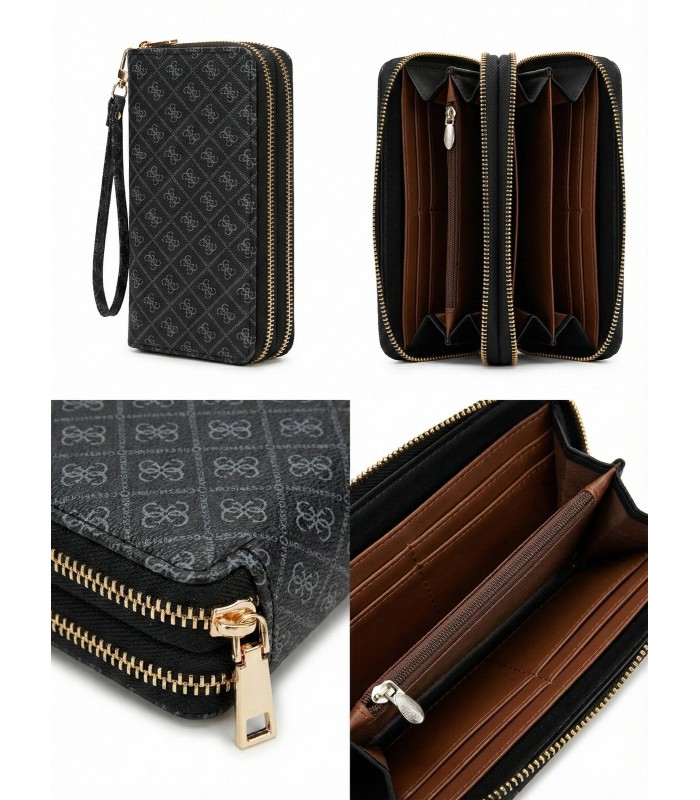 Cartera poli piel chanel negra de varios compartimentos