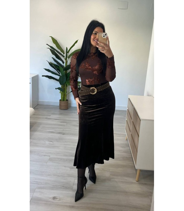 Falda terciopelo marrón