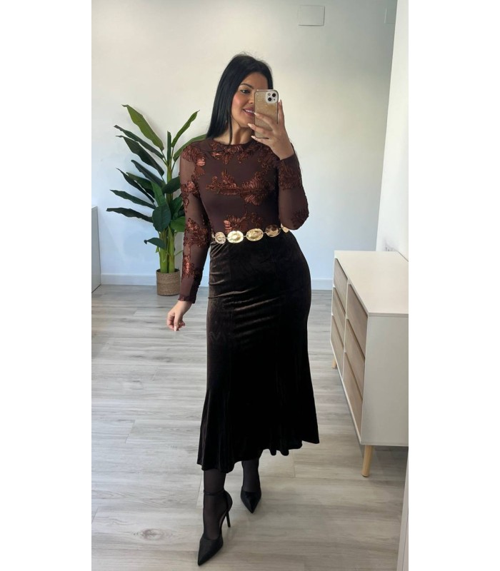 Falda terciopelo marrón