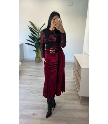 Falda terciopelo granate