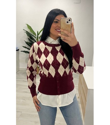 Jersey rombos botones burdeos