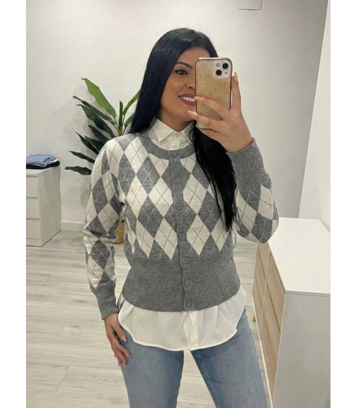 Jersey rombos botones gris