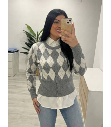 Jersey rombos botones gris