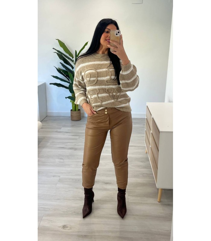 Pantalón poli piel camel