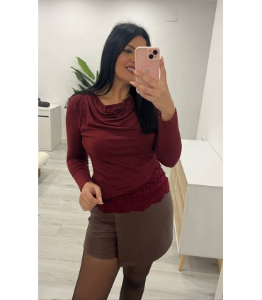 Camiseta encaje burdeos