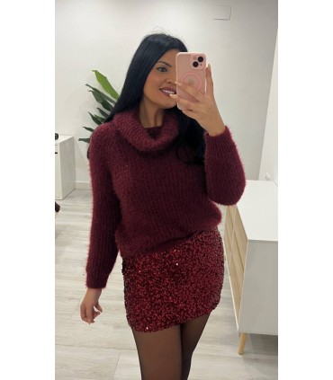 Jersey cuello alto burdeos