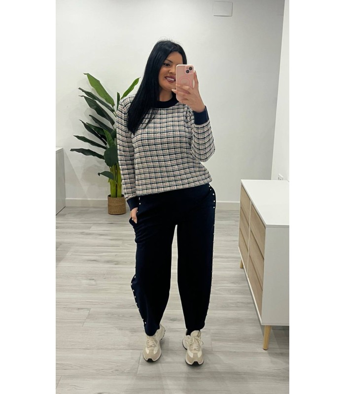 Jersey cuadritos chanel marino