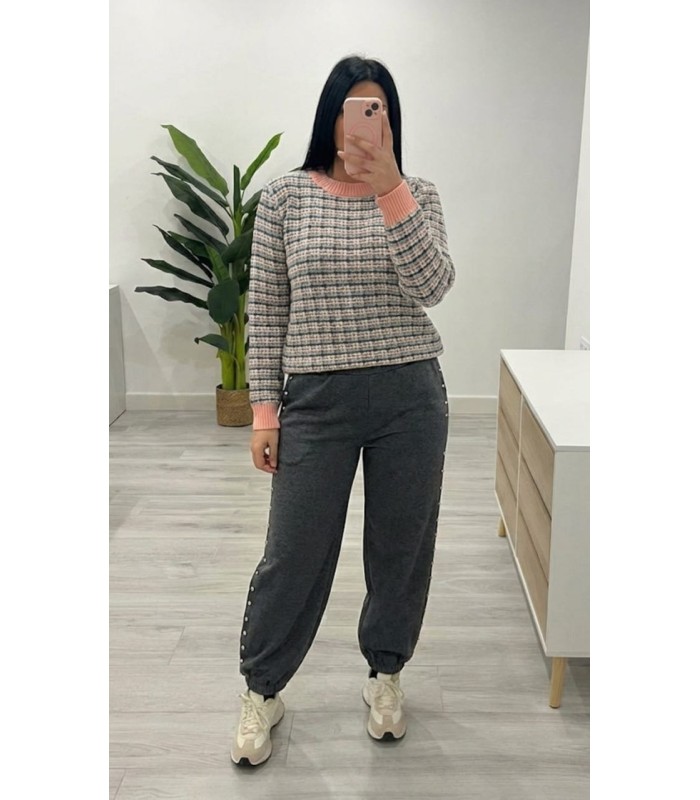 Pantalón algodón tachuelas gris