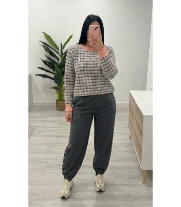 Pantalón algodón tachuelas gris