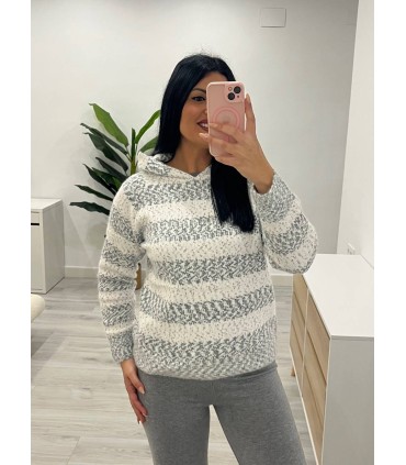 Sudadera punto rallas gris