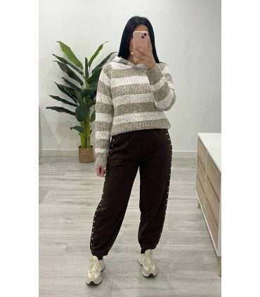 Sudadera punto rallas camel