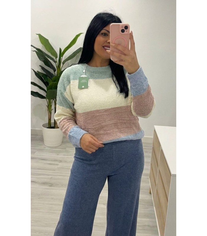 Pantalón punto ancho azul