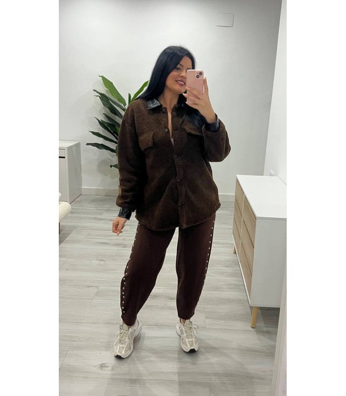 Pantalón algodón tachuelas marrón