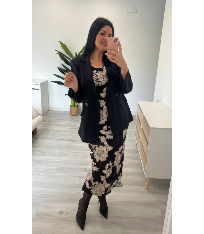 Vestido largo flores crudo