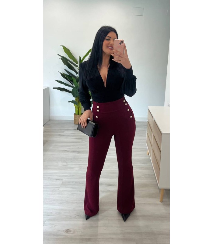 Pantalón botones burdeos