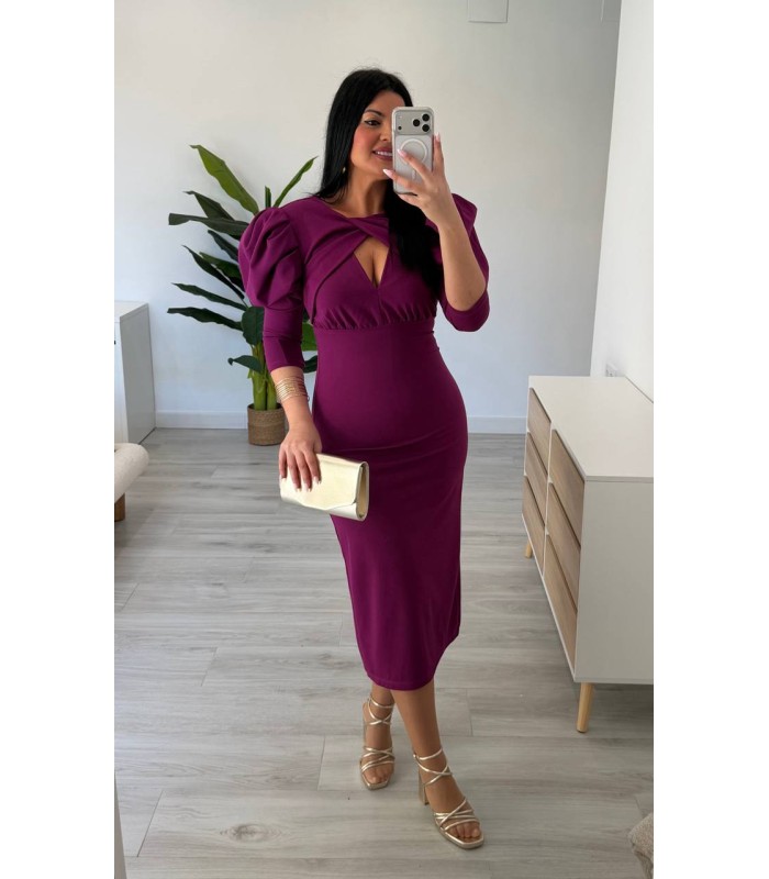 Vestido Carlota liso buganvilla