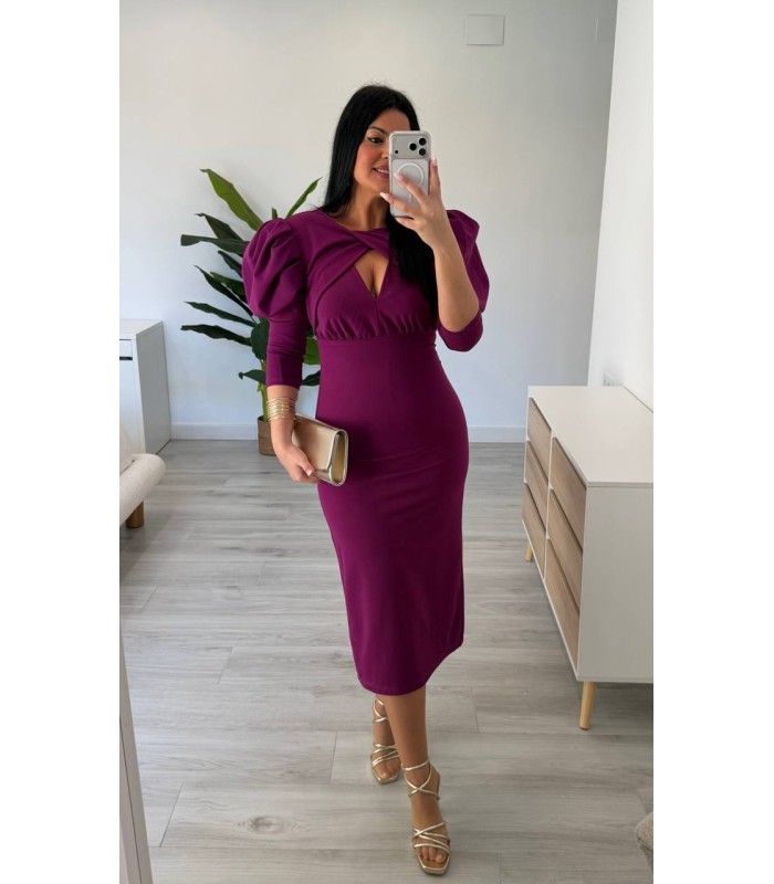 Vestido Carlota liso buganvilla