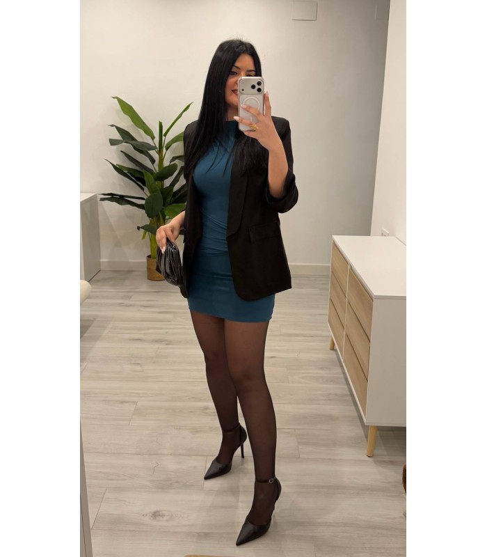 Vestido sin mangas petroleo dorado