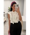 Blusa volantes satén blanca