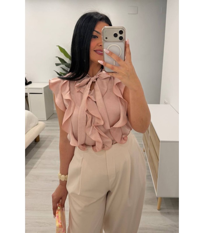Blusa volantes satén rosa