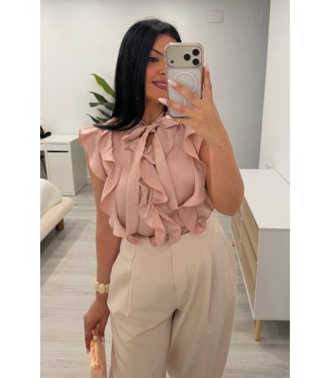 Blusa volantes satén rosa