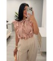 Blusa volantes satén rosa