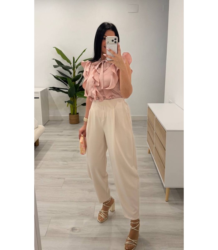 Blusa volantes satén rosa
