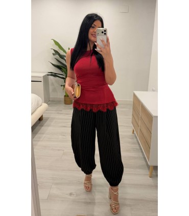 Pantalón globo vestir negro rallas