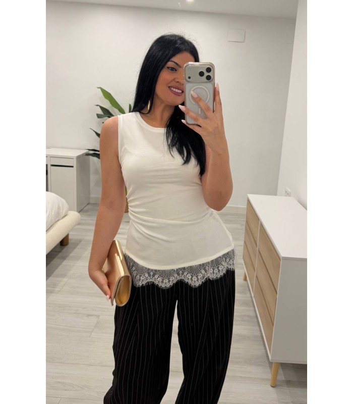 Camiseta algodón encaje blanca