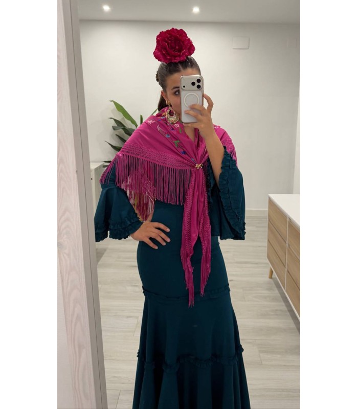 Vestido flamenca Volantitos Paola petroleo