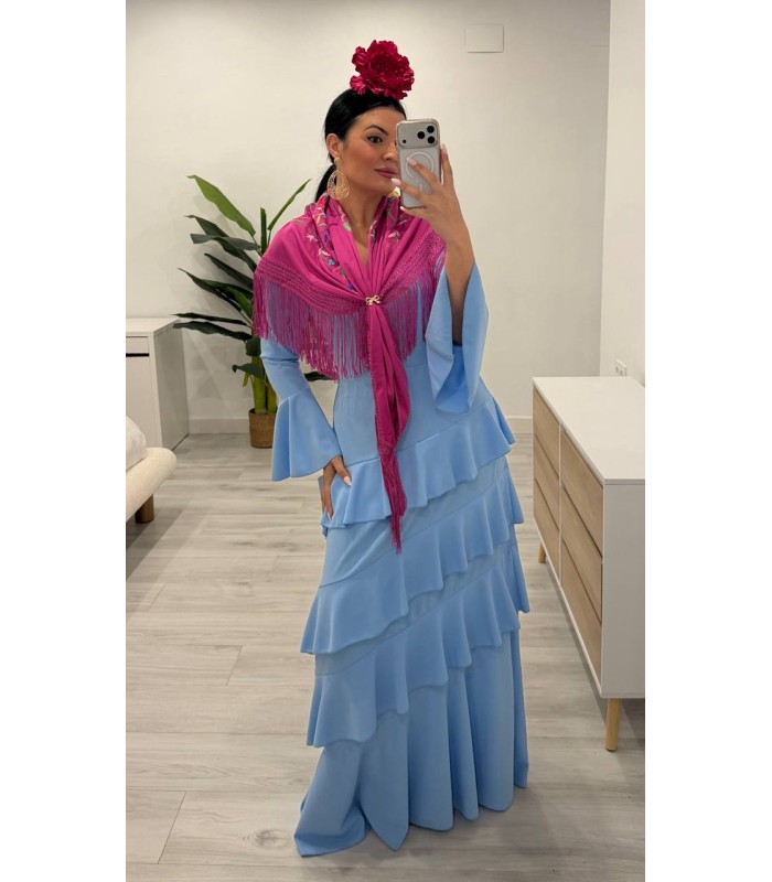 Vestido flamenca volantes celeste