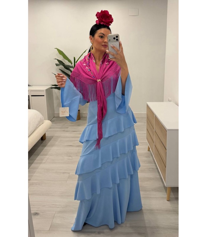 Vestido flamenca volantes celeste