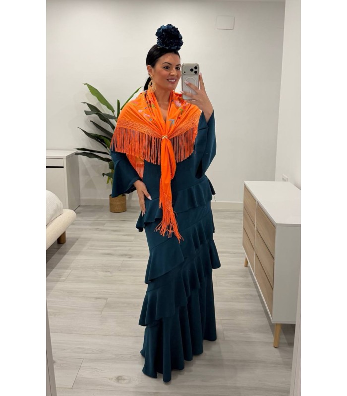 Vestido flamenca volantes petroleo