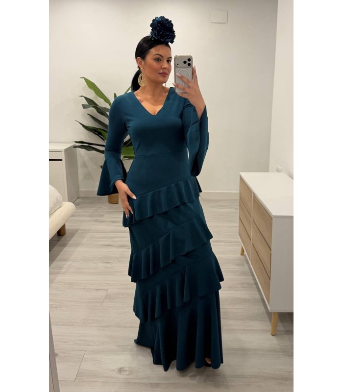 Vestido flamenca volantes petroleo