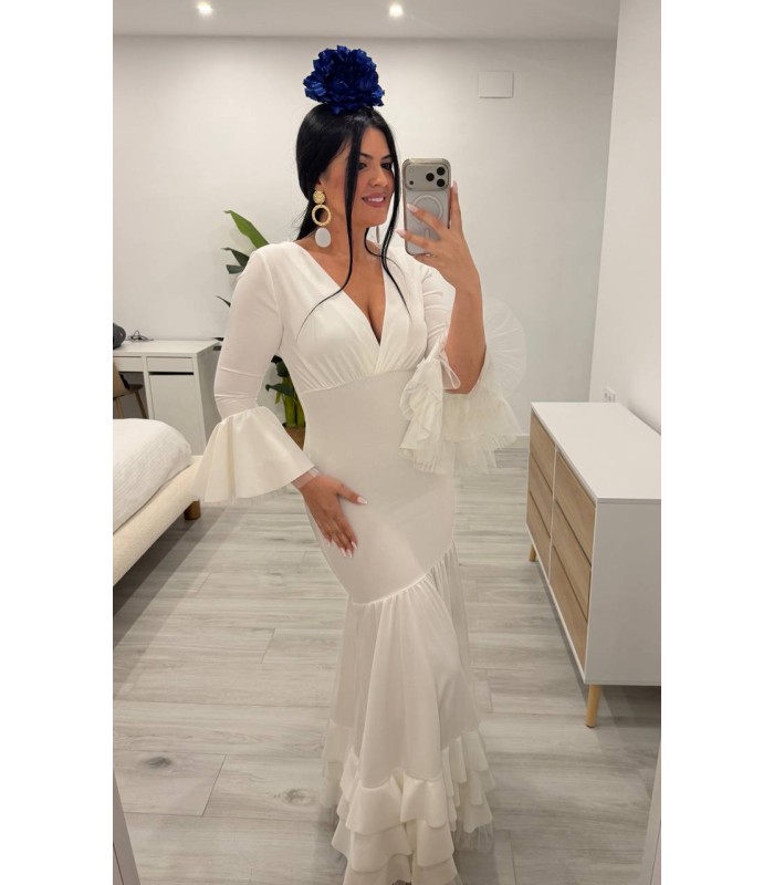 Vestido flamenca Macarena tul Blanco
