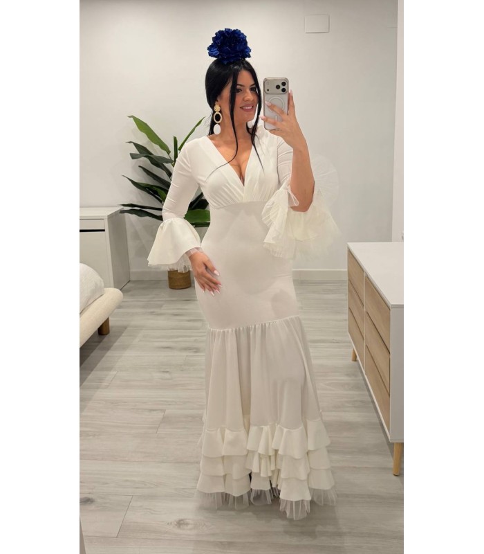 Vestido flamenca Macarena tul Blanco