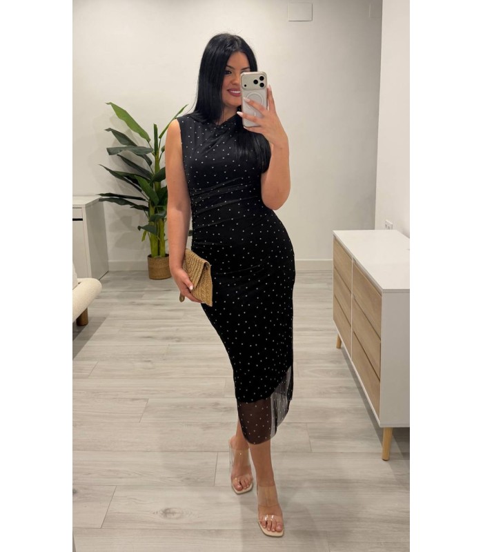 Vestido lunares tul negro