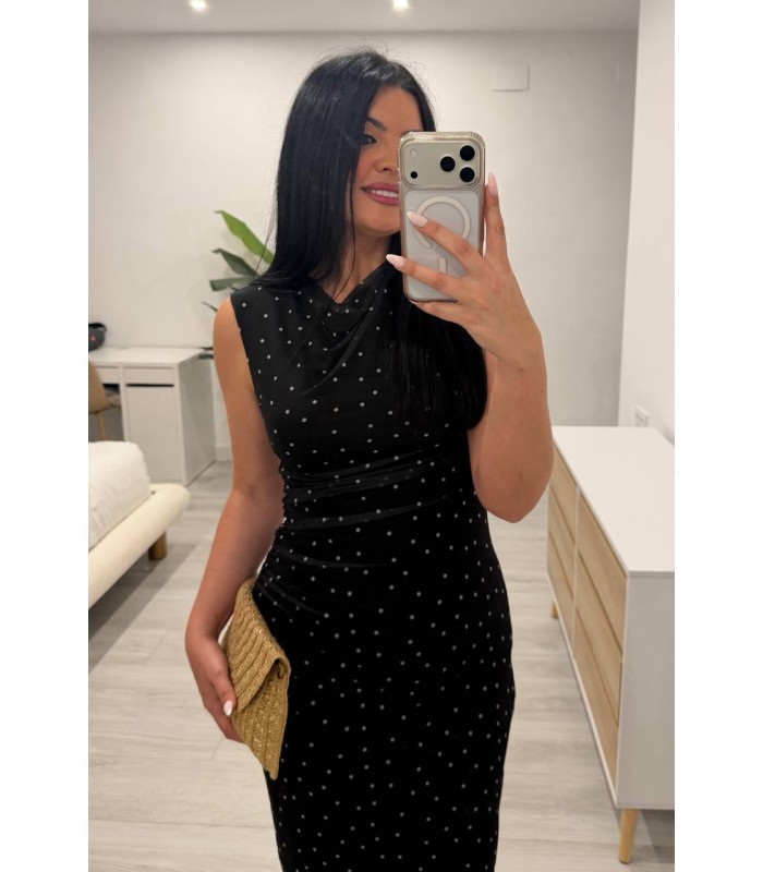 Vestido lunares tul negro