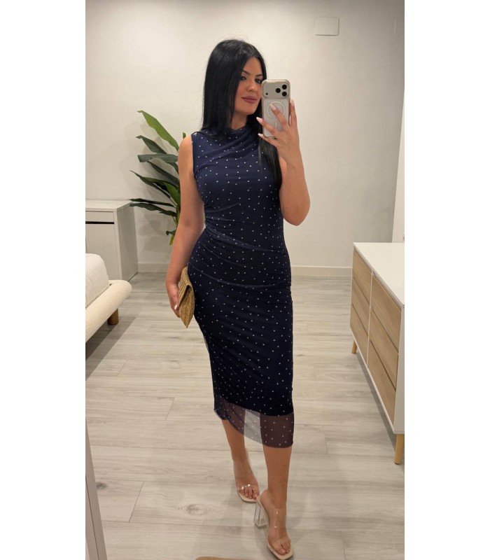 Vestido lunares tul marino