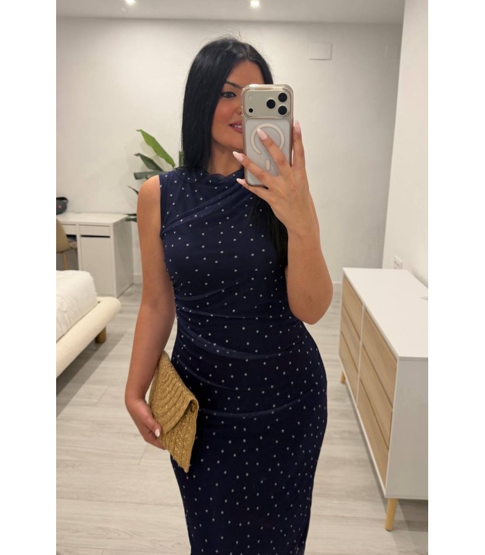 Vestido lunares tul marino