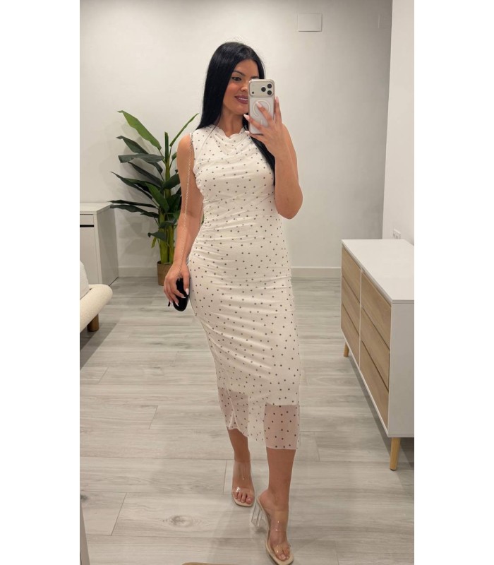 Vestido lunares tul blanco