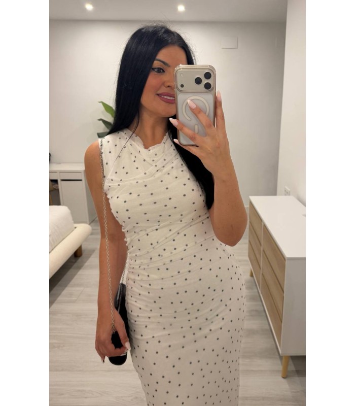 Vestido lunares tul blanco