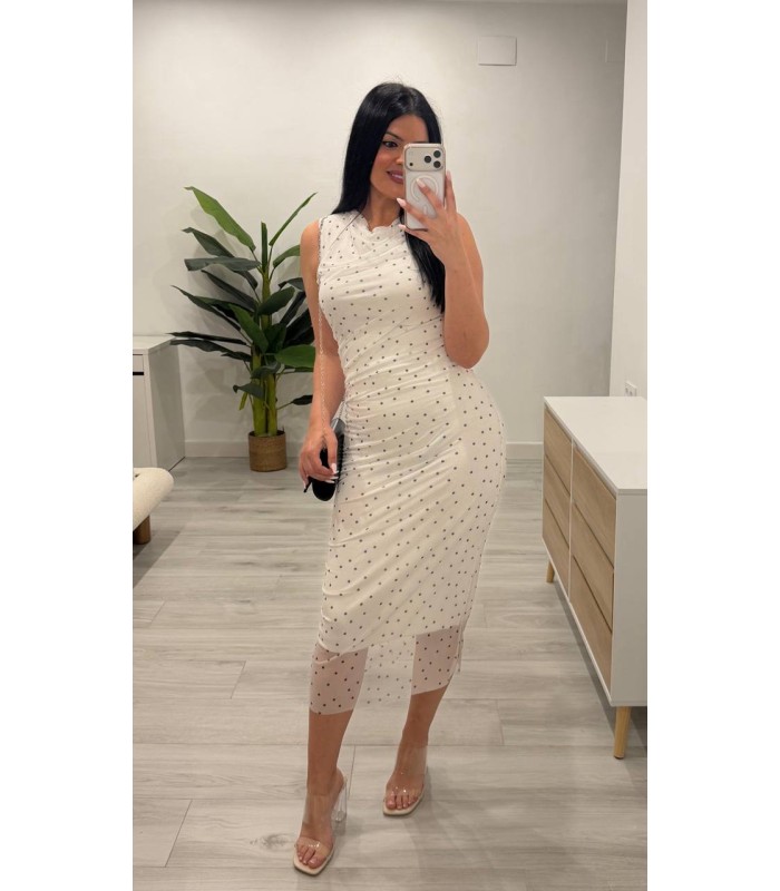 Vestido lunares tul blanco