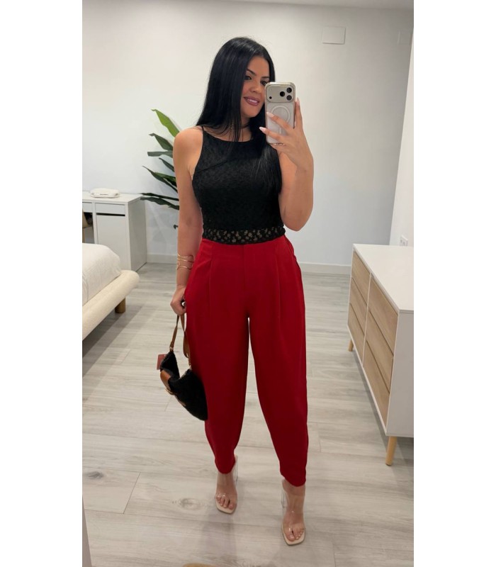 Pantalón globo vestir rojo